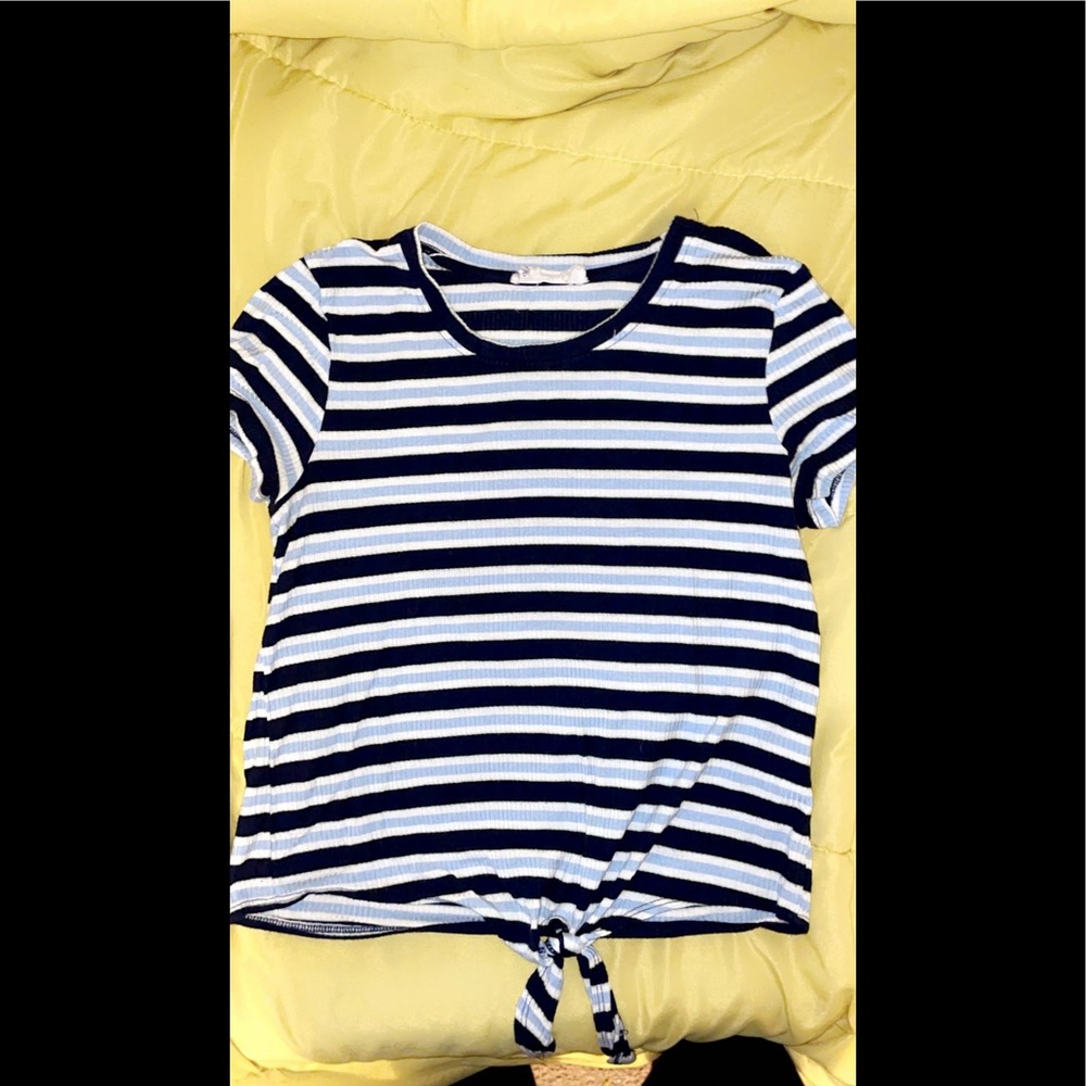 striped shirt that ties in the front.